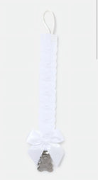 AW26 White Baby Spanish Ribbon Dummy Clip Dainty Delilah