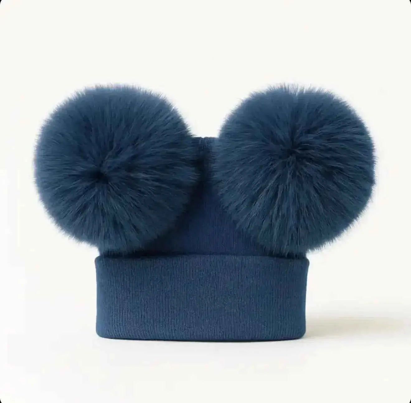 Navy Blue Double Pompom Fur Unisex Hat
