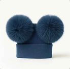 Navy Blue Double Pompom Fur Unisex Hat