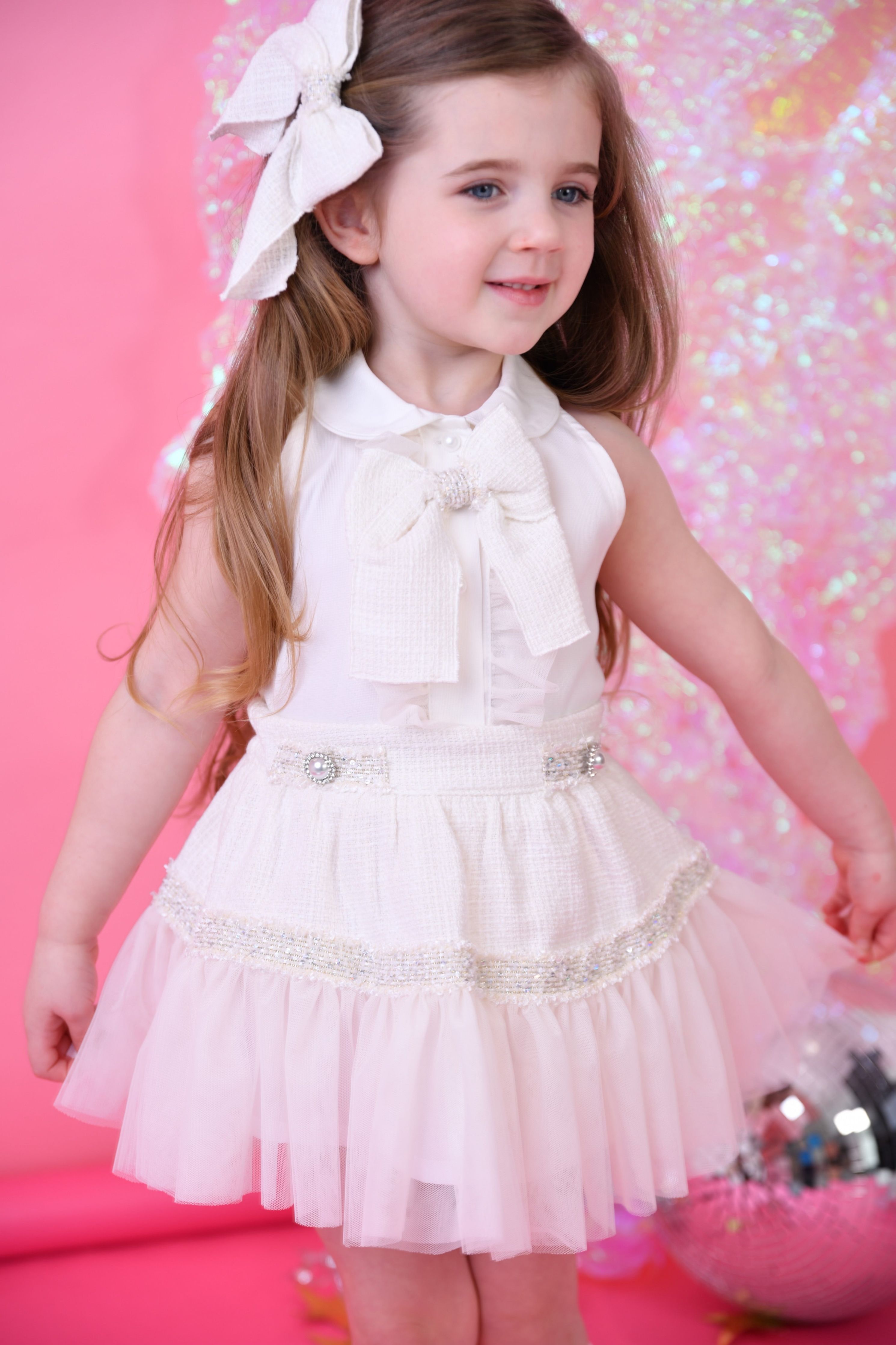 Naxos Girls Cream Chanel Tulle Skirt Set - Dainty Delilah
