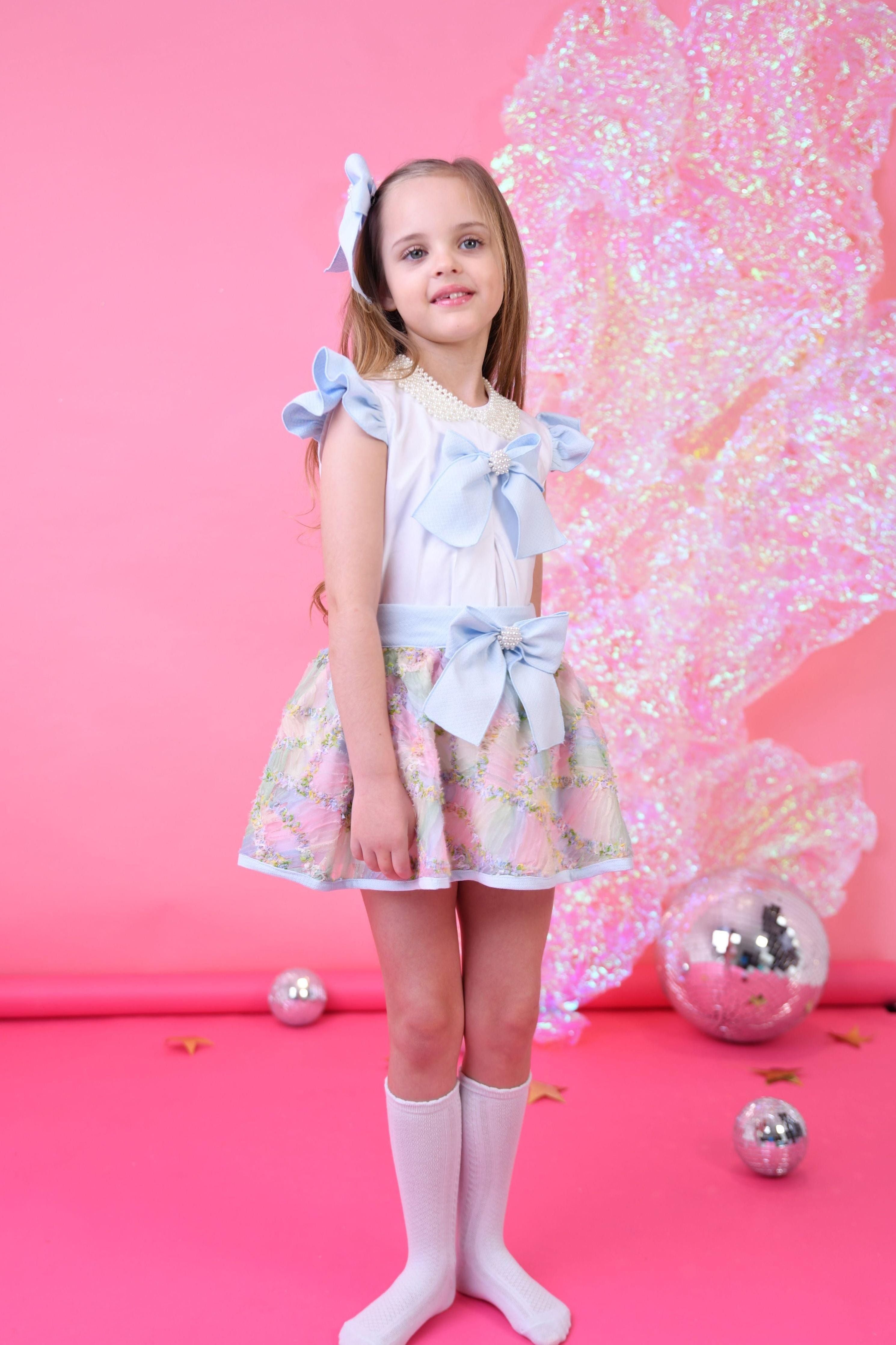 Naxos Girls Rainbow Tulle Pearl Necklace Skirt Set - Dainty Delilah