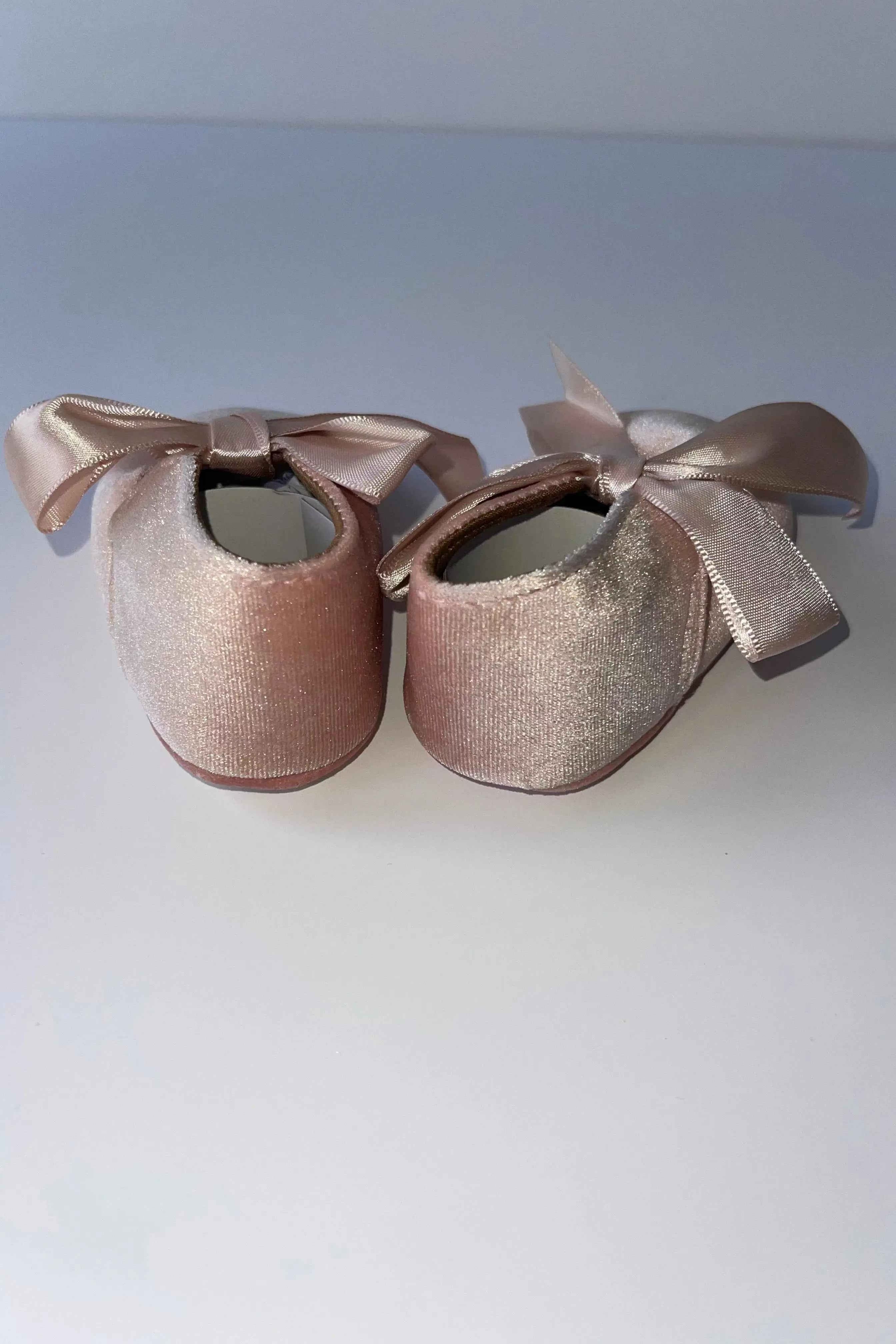 Pink Baby Velvet Bow Pram Shoes