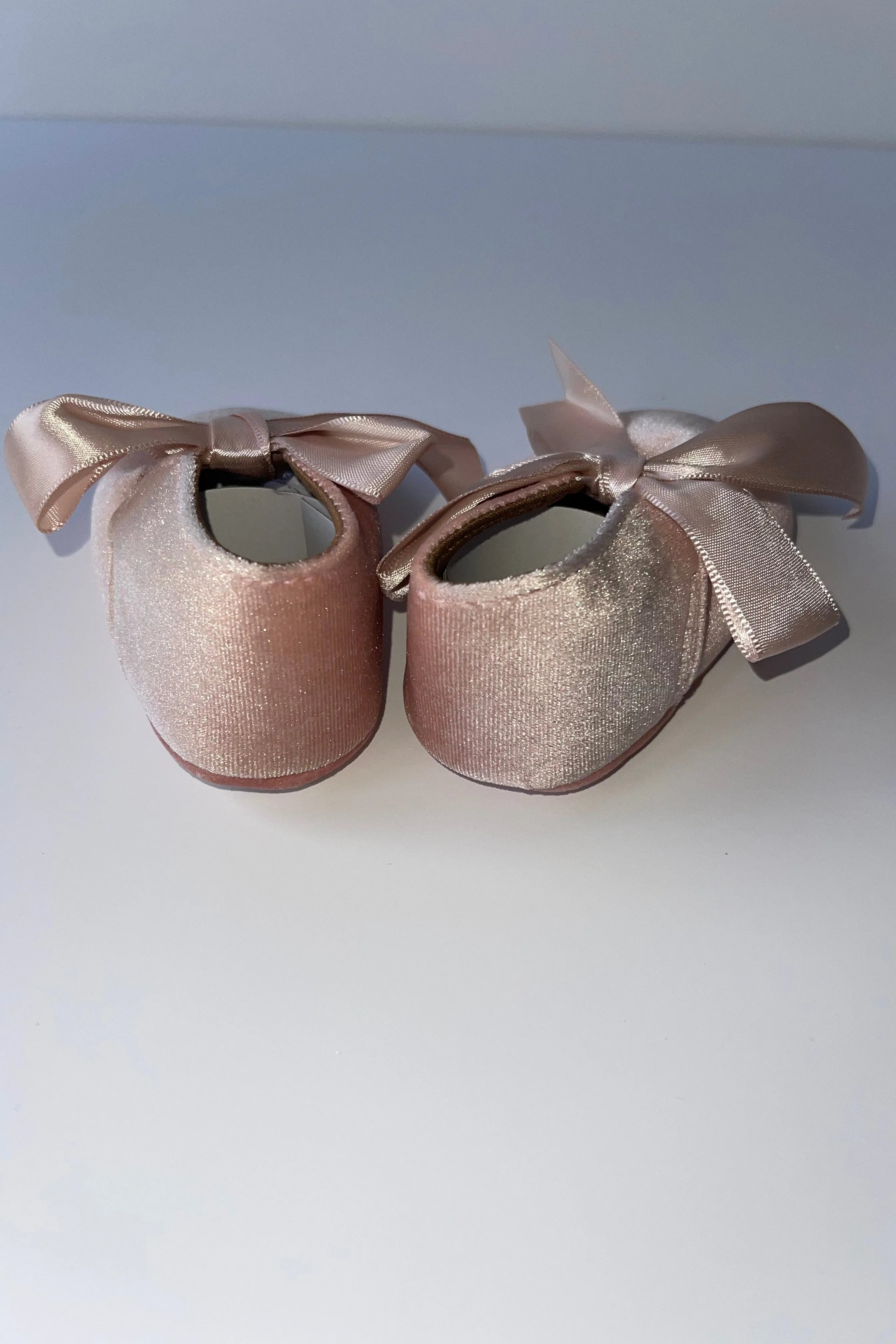 Pink Baby Velvet Bow Pram Shoes - dainty delilah spanish childrens clothing