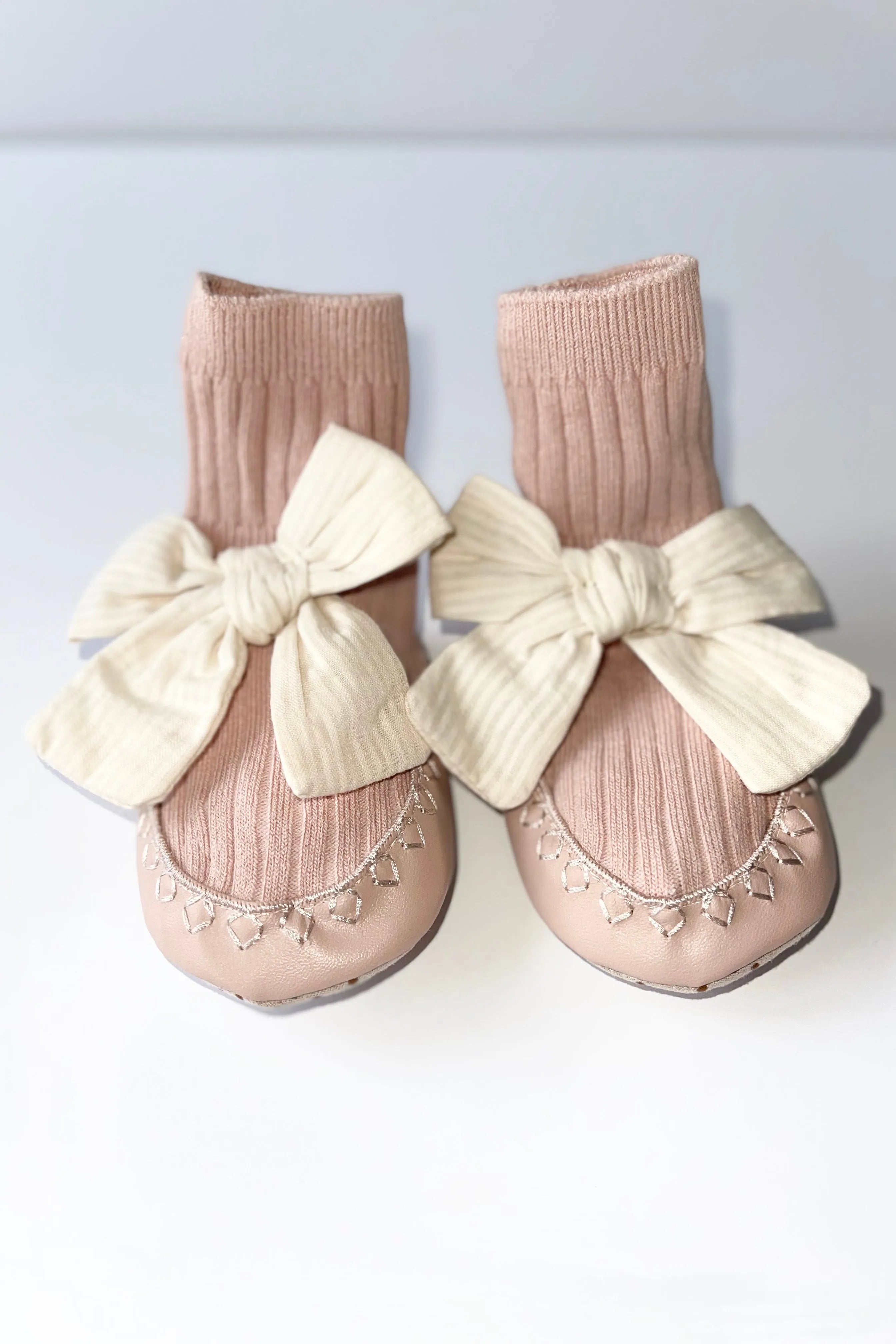 Pink/Cream Bow Baby Pram Boots - dainty delilah spanish childrens clothing