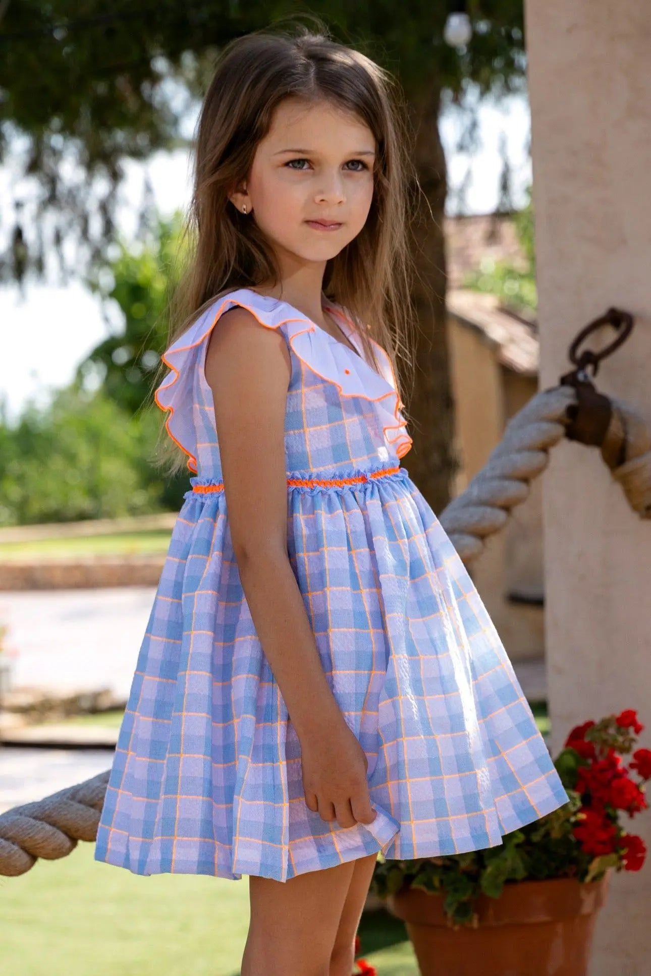 Rochy Girls Neon Check Shoulder Dress - Dainty Delilah