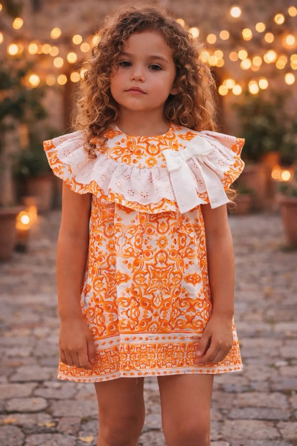 Rochy Girls Orange D&G Print Summer A Line Dress Rochy