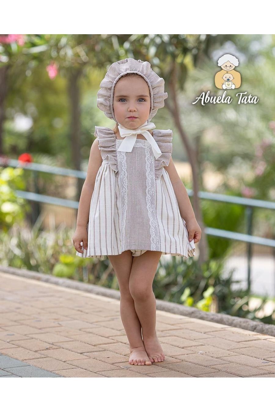 SS Abuela Tata Cream Stripe Baby Girls Dress Dainty Delilah 
