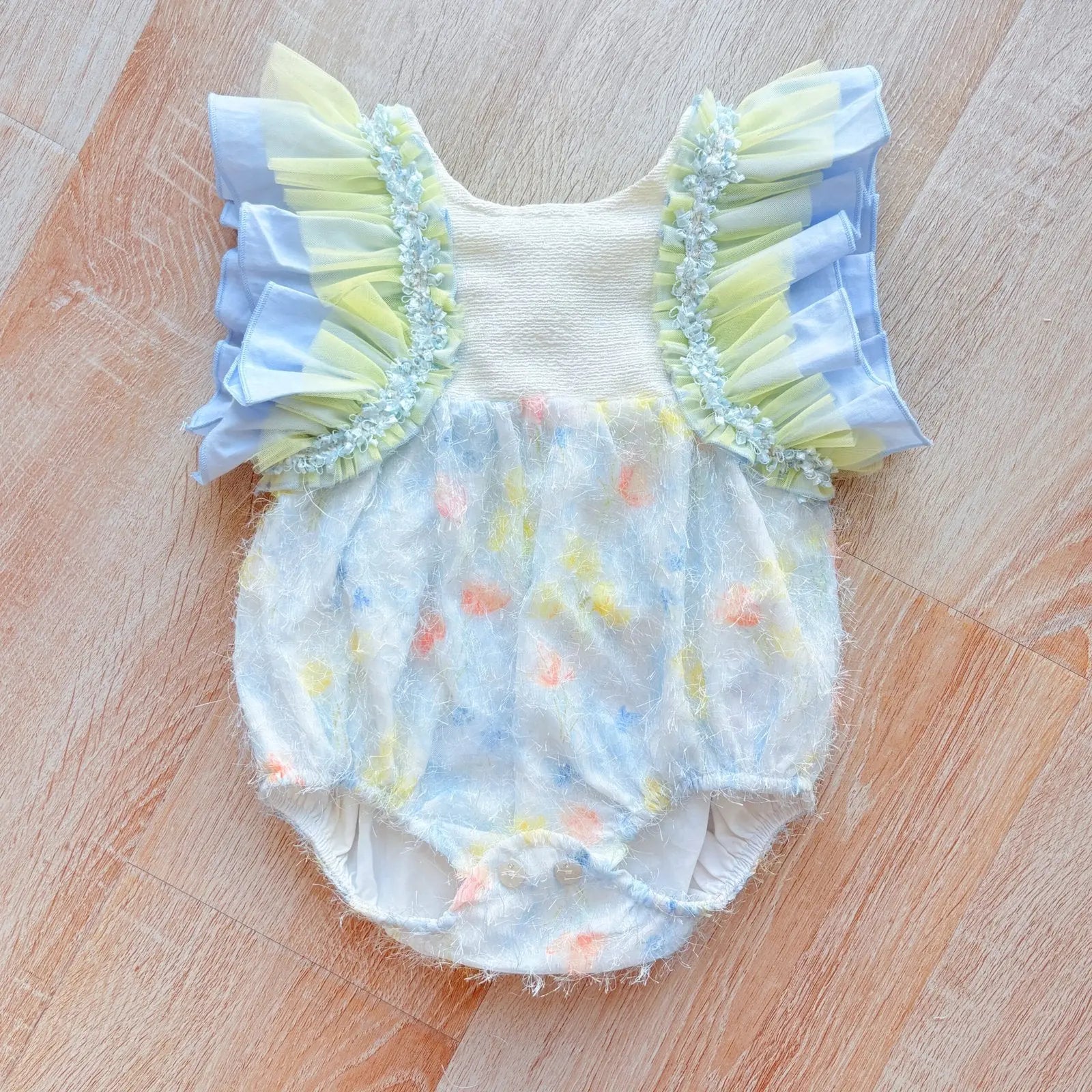 SS26 Baby Girls Multi Tulle Blue Romper Dainty Delilah