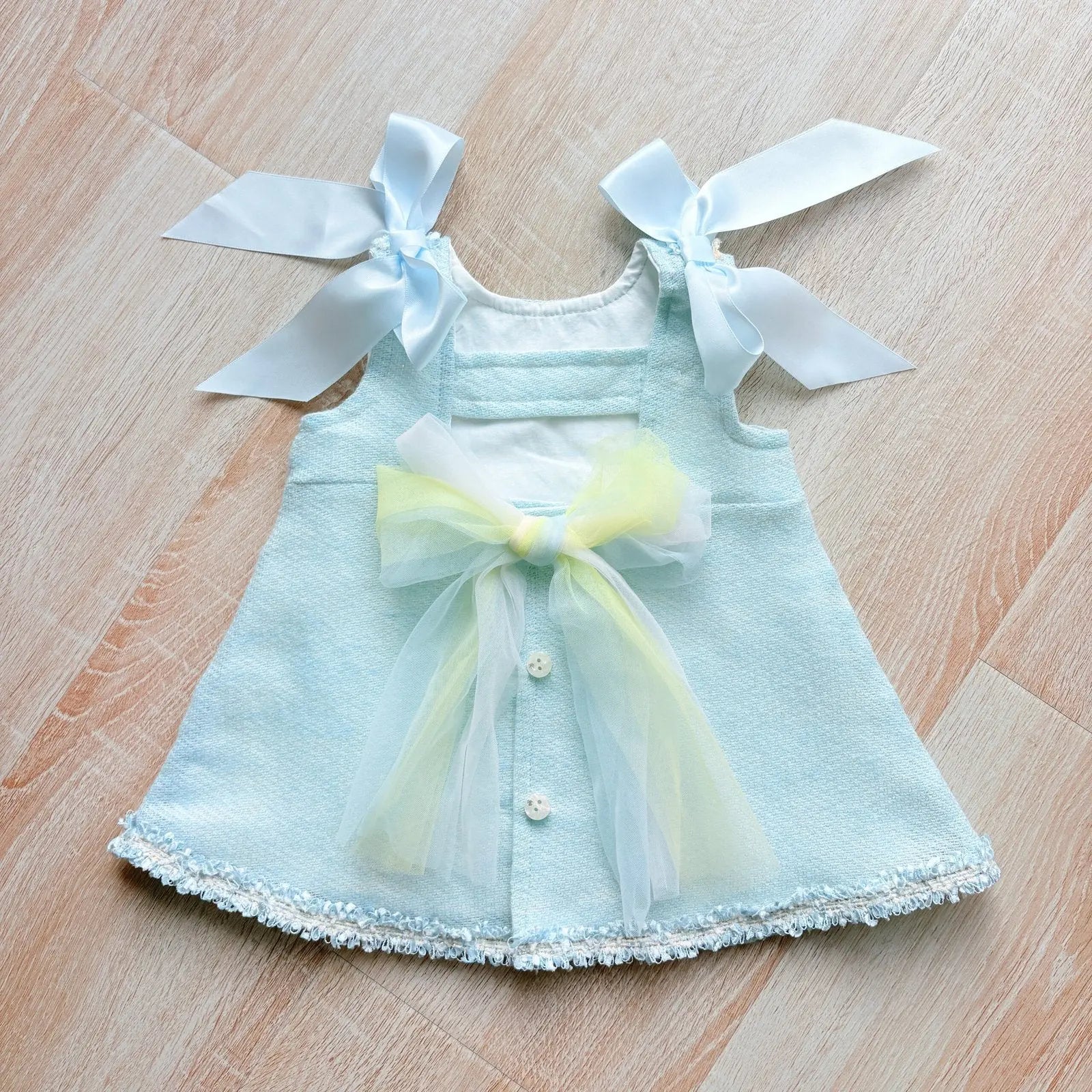 SS26 Baby Girls Blue Open Back Tulle Dress Dainty Delilah