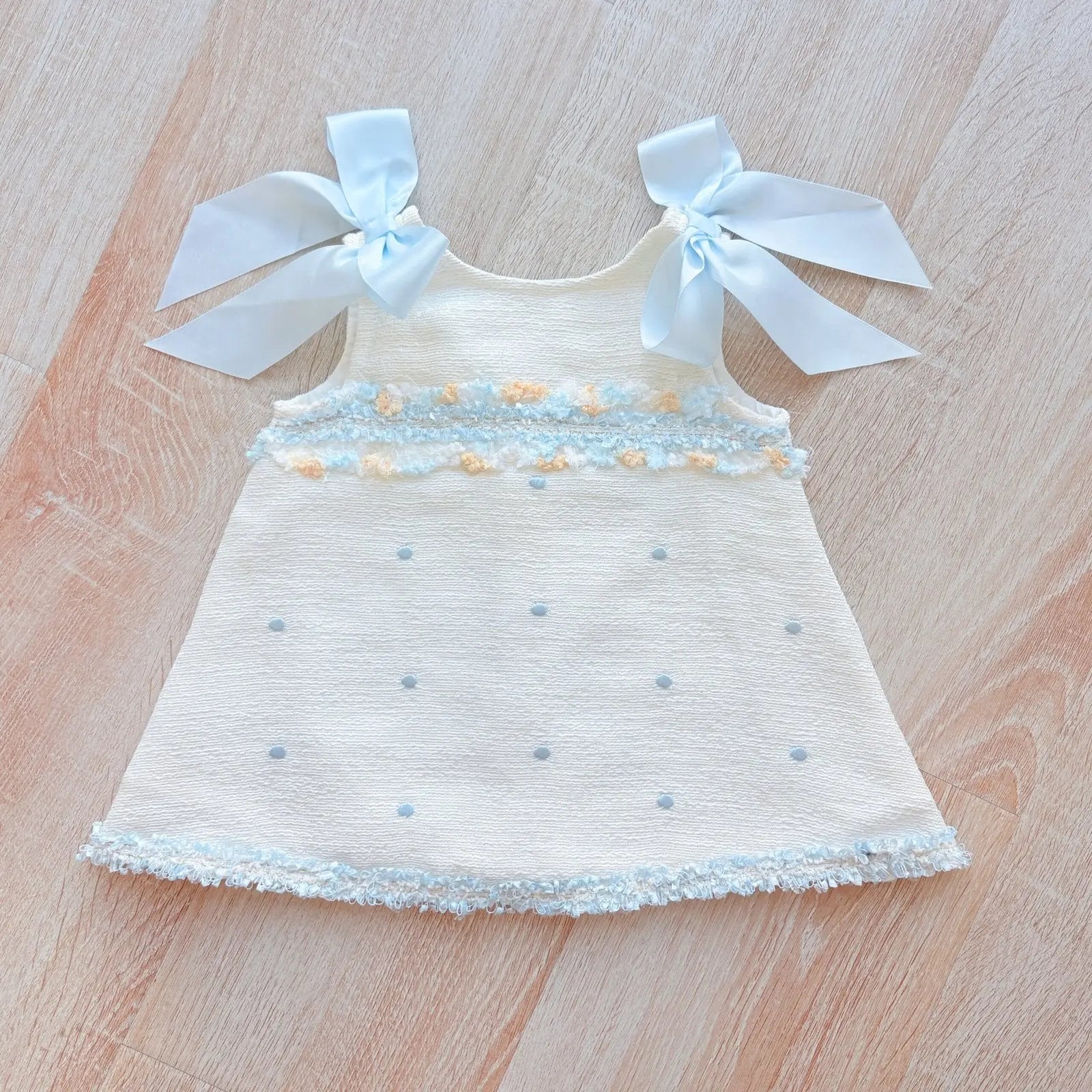 SS26 Baby Girls Blue Spot Open Back Tulle Dress Dainty Delilah