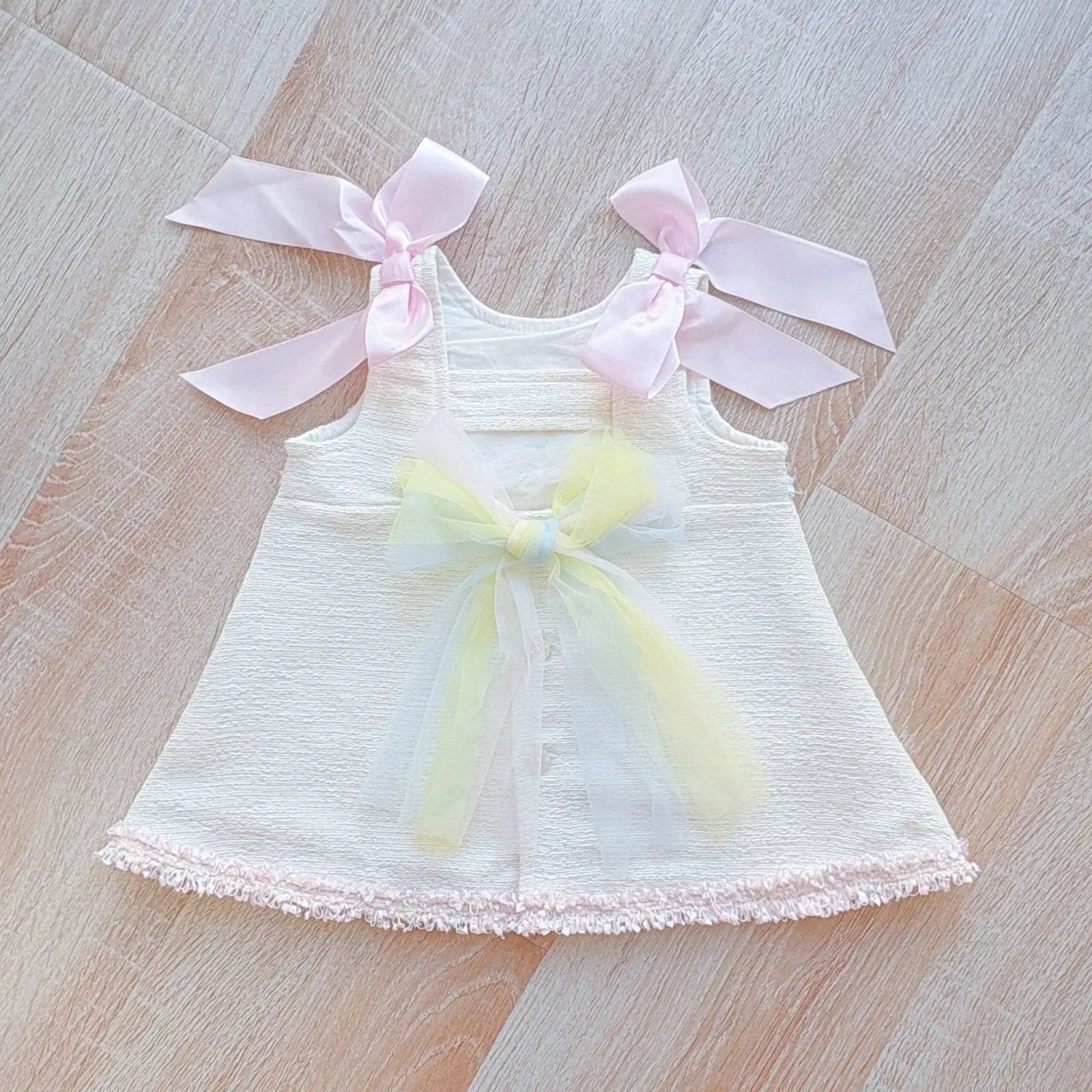 SS26 Baby Girls Pink & Cream Spot Tulle Dress Dainty Delilah