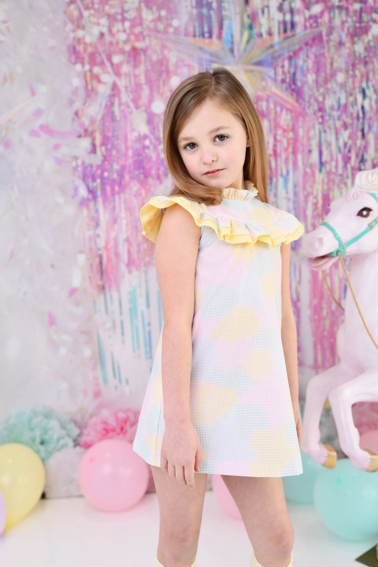 SS24 Babine Girls Pastel Abstract A Line Dress Dainty Delilah