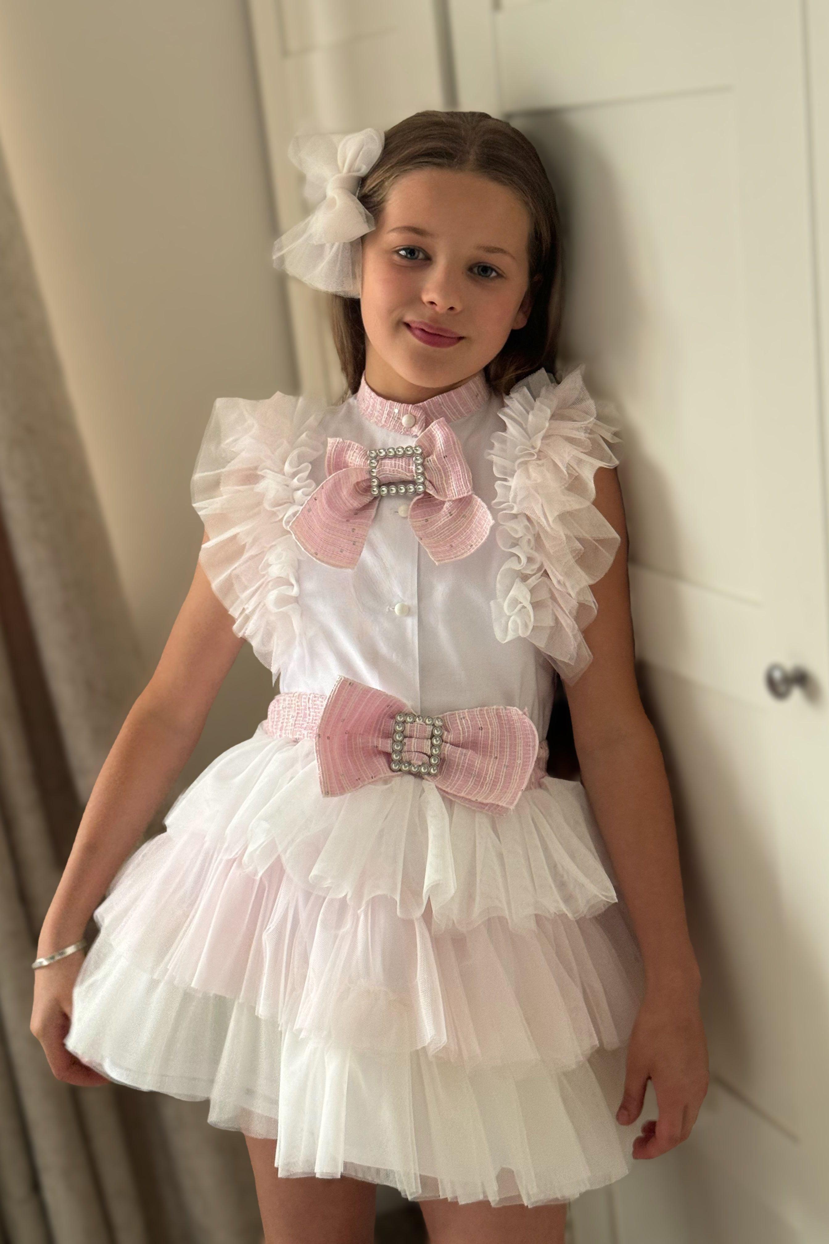 SS24 Naxos Girls Ballerina Tulle Skirt Set & Hair Bow Dainty Delilah