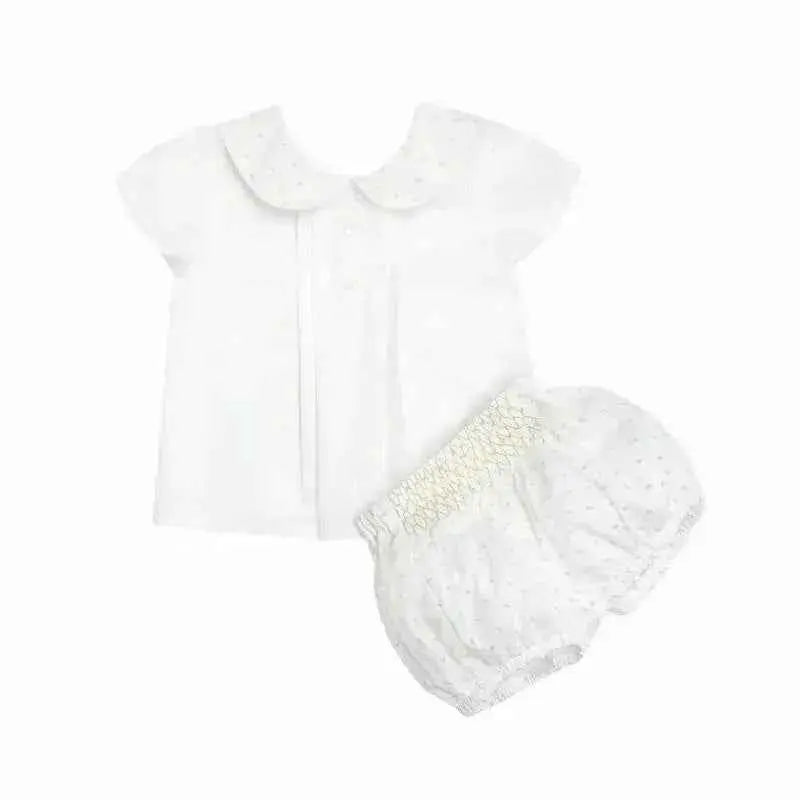 SS25 Baby Boys White/Sand Plumeti Shorts & Shirt Set
