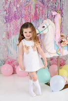 SS24 Baby Girls White & Camel A Line Dress Dainty Delilah