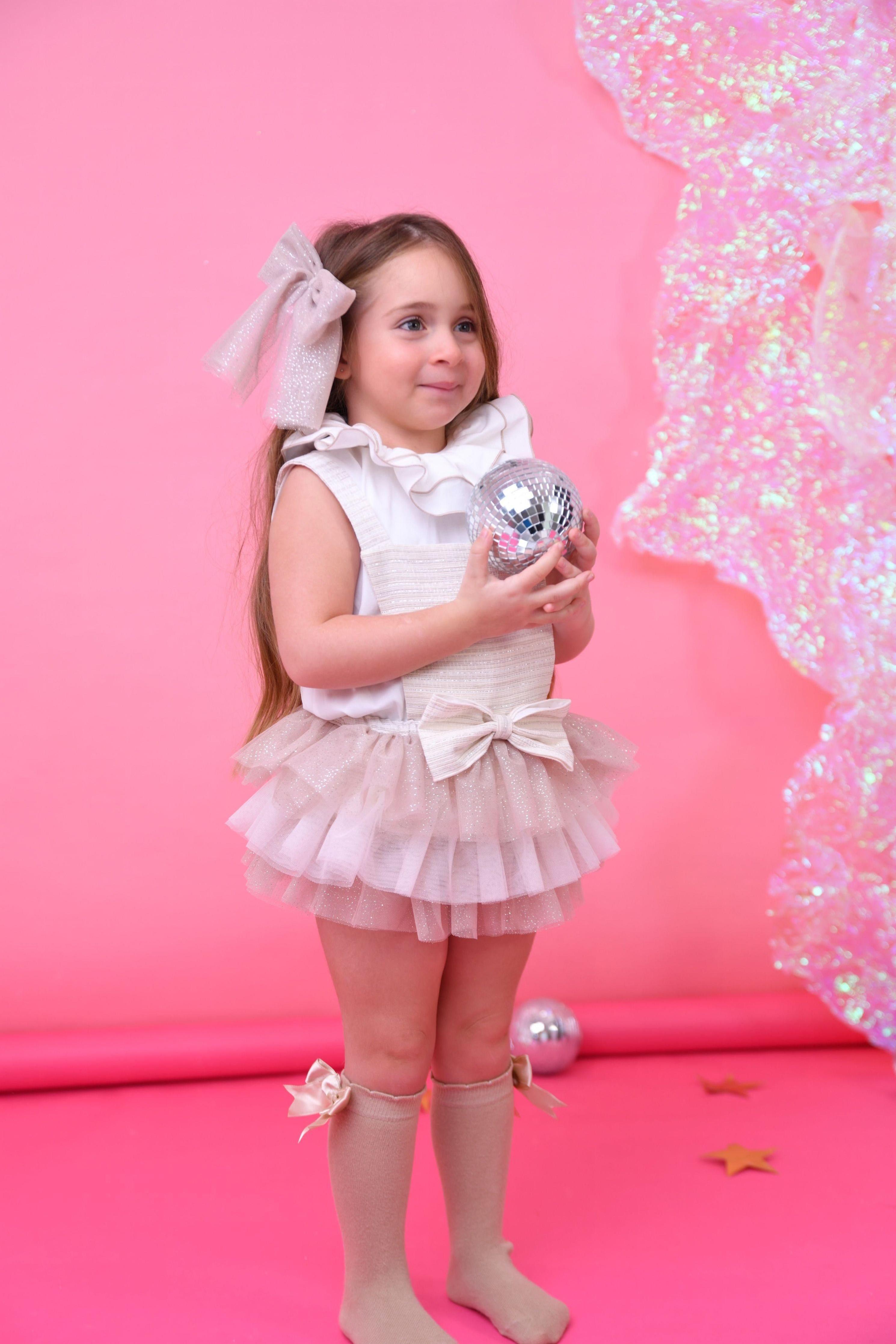 SS25 Naxos Baby Girls Biscuit Glitter Romper Set Dainty Delilah