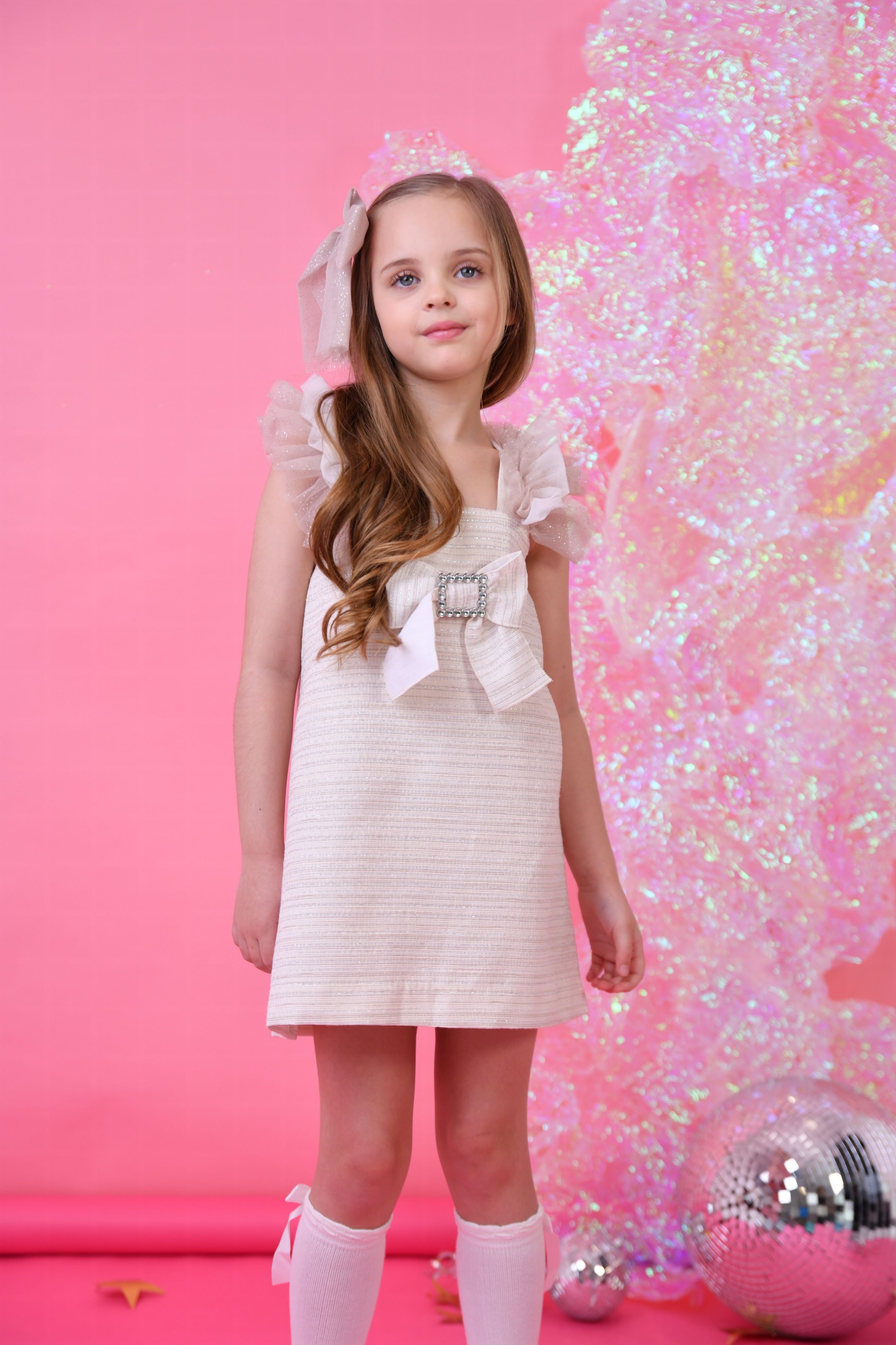 SS25 Naxos Girls Biscuit Glitter Tulle Dress Dainty Delilah