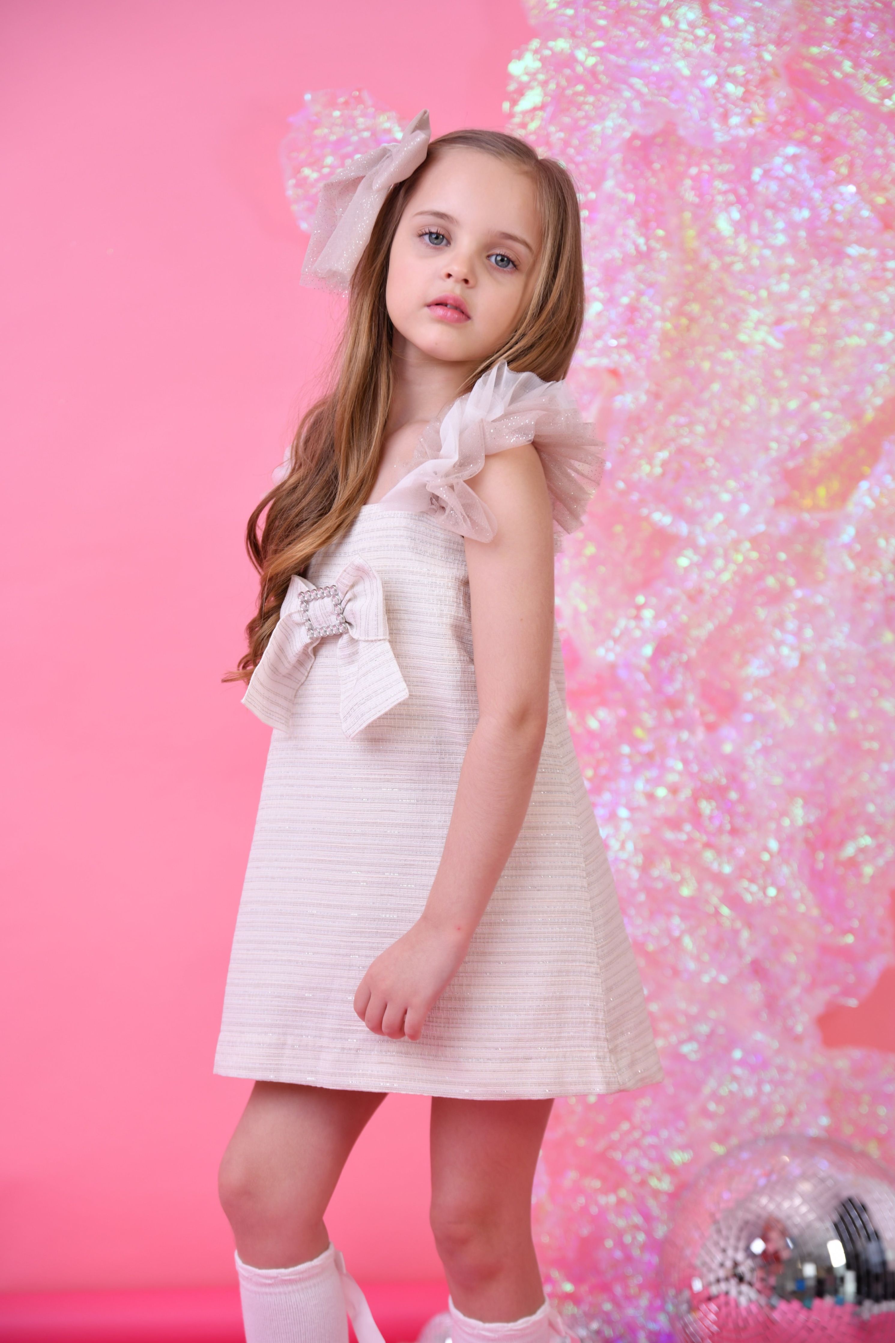 SS25 Naxos Girls Biscuit Glitter Tulle Dress Dainty Delilah