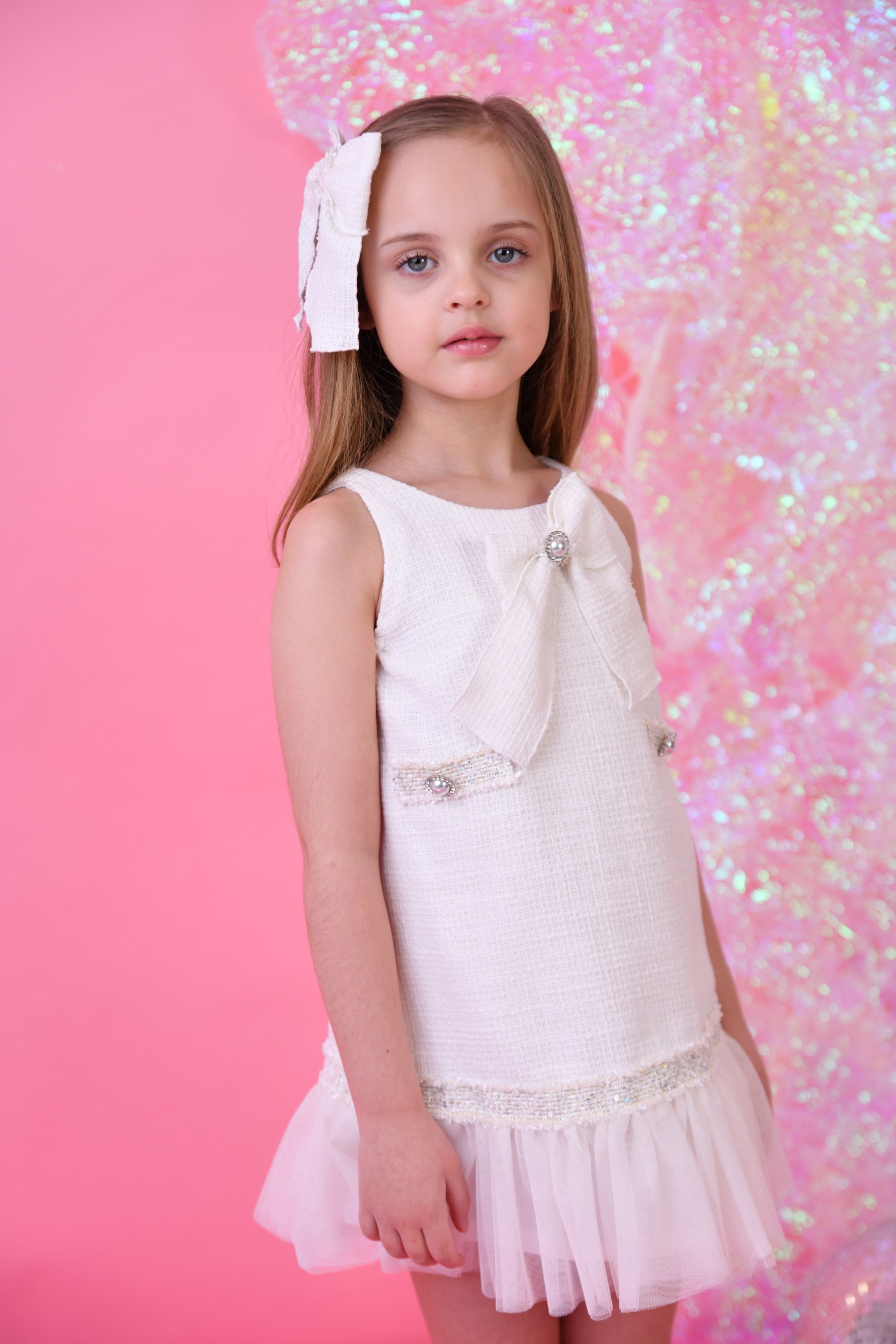SS25 Naxos Girls Cream Chanel Tulle Dress Dainty Delilah