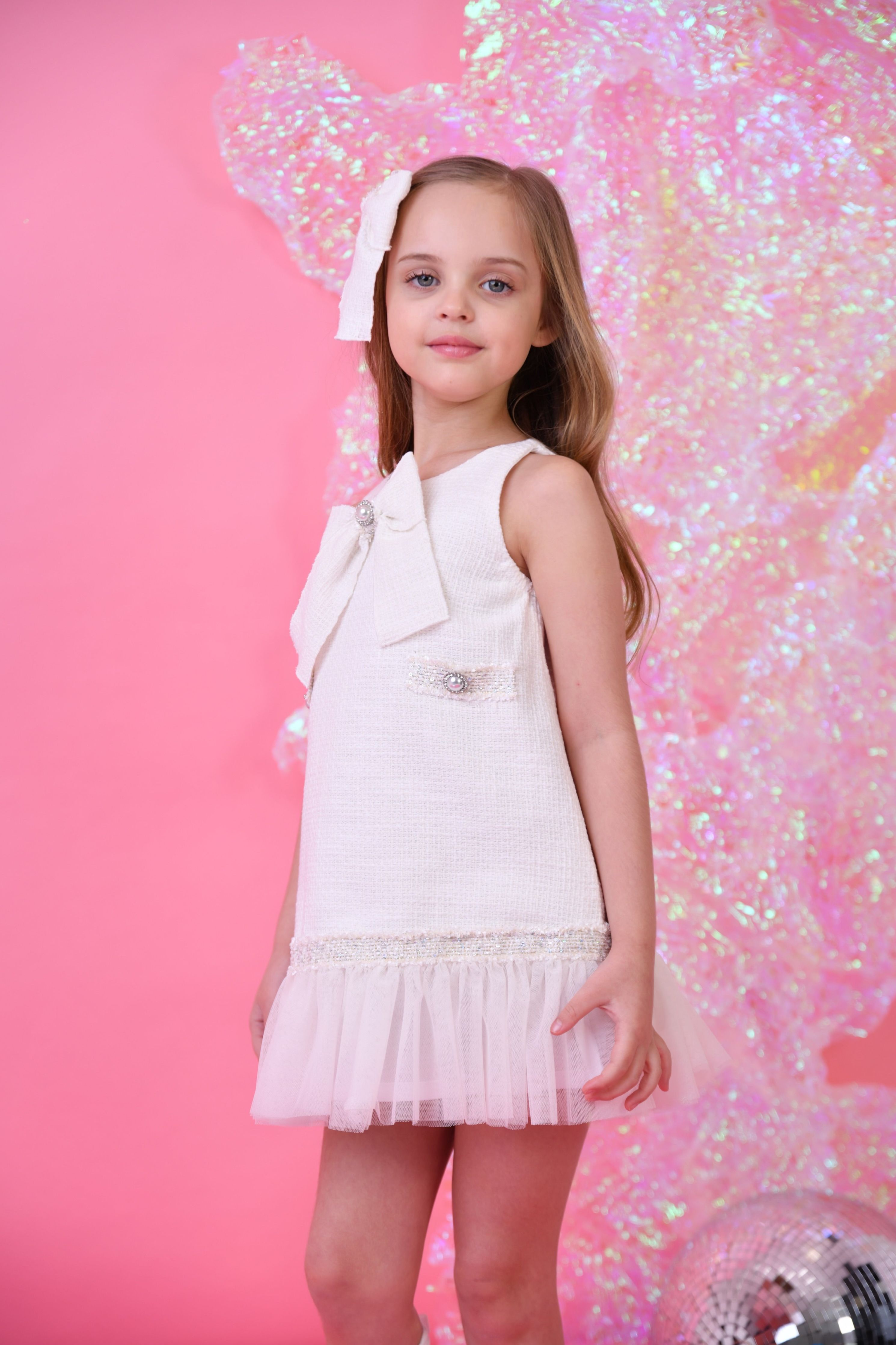 SS25 Naxos Girls Cream Chanel Tulle Dress Dainty Delilah