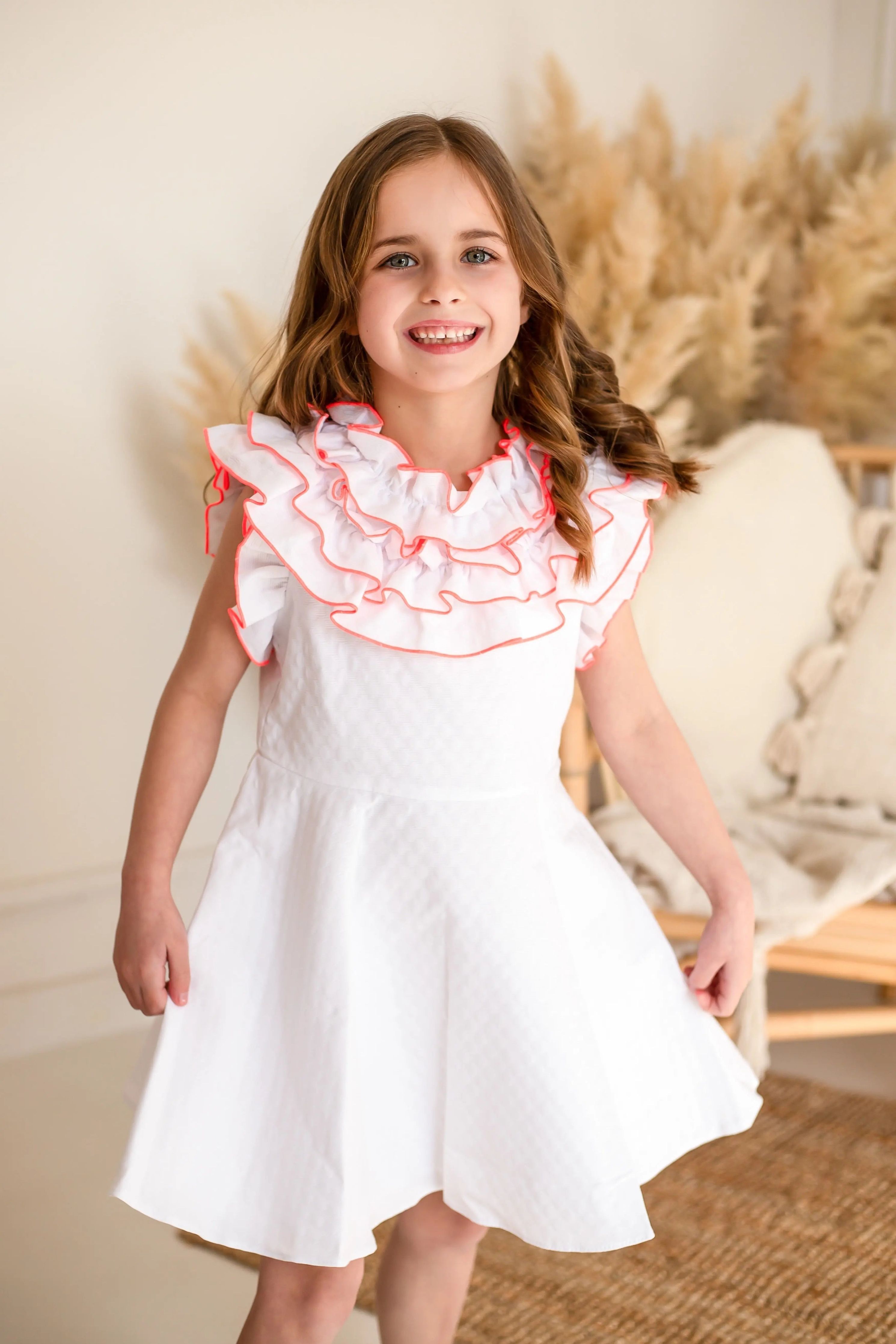 SS25 Babine Girls Neon Orange Trim Dress -