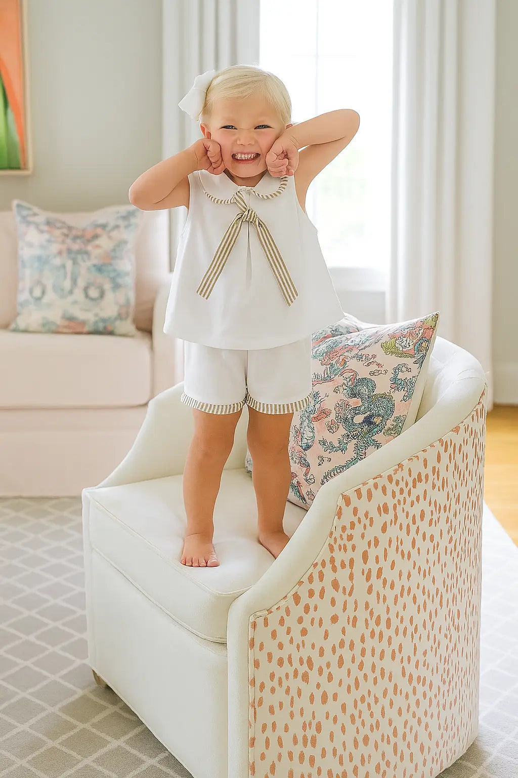 SS25 Baby Girls Camel & White Short Set Dainty Delilah