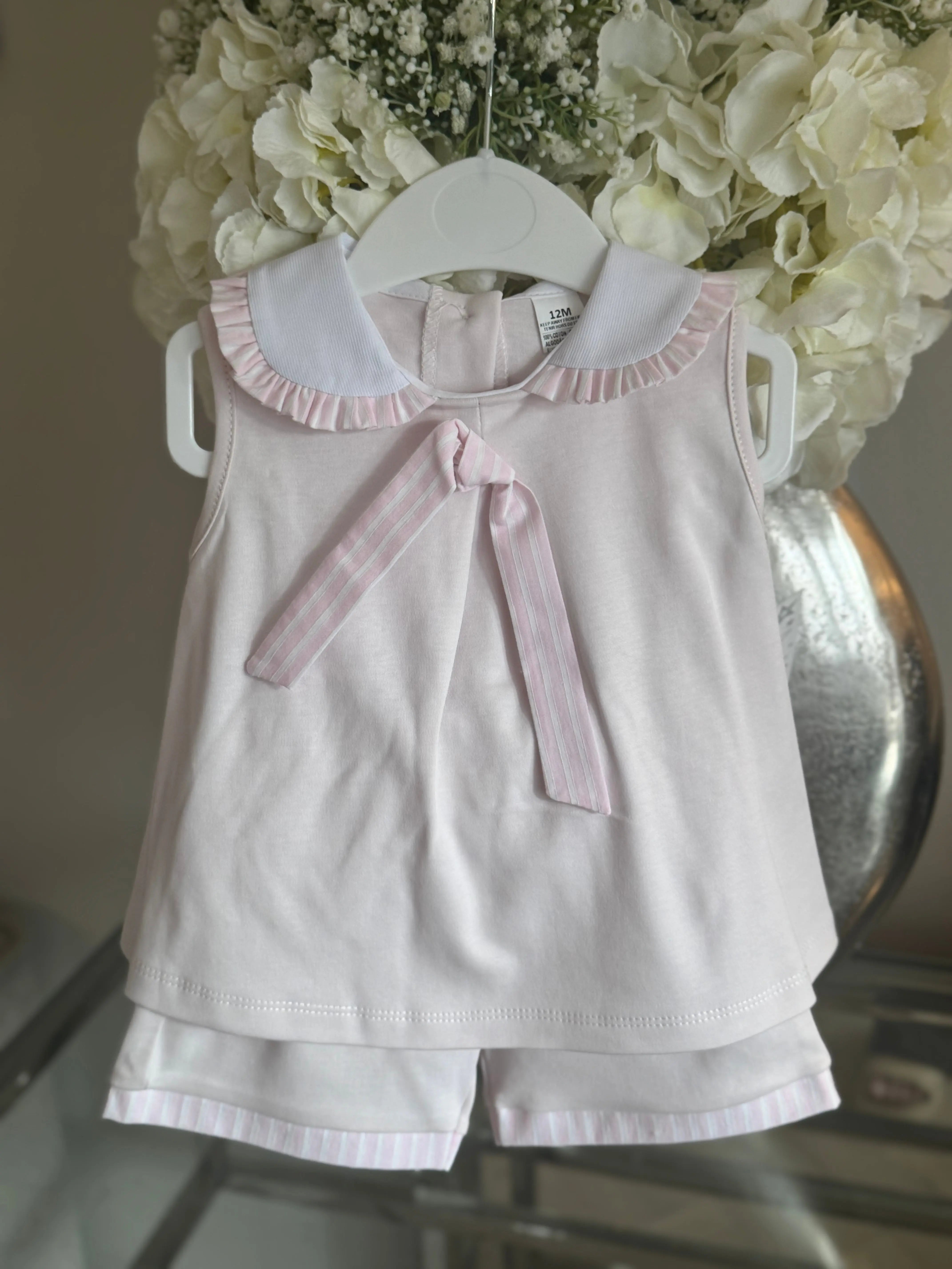 SS25 Baby Girls Pink & White Short Set Dainty Delilah