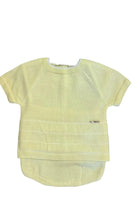 Lemon yellow knitted baby jam pant set with short sleeves and textured pattern
