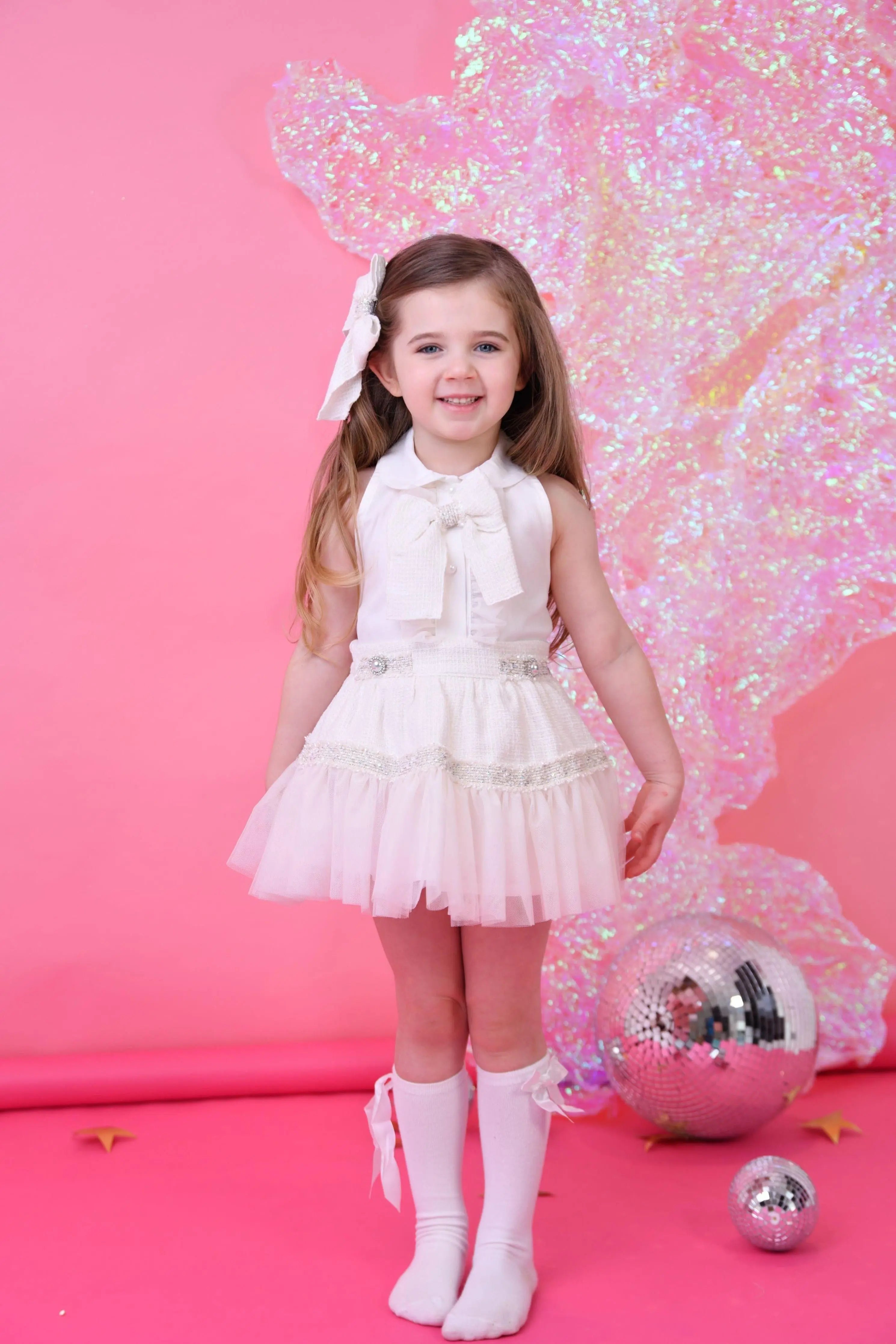 SS25 Naxos Girls Cream Chanel Tulle Skirt Set - Dainty Delilah
