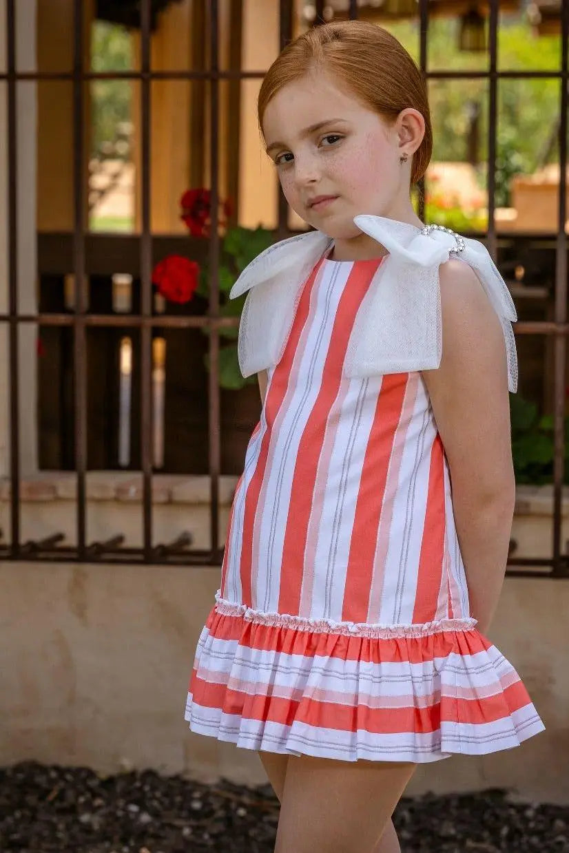 SS25 Rochy Girls Coral Candy Tulle A Line Dress - Dainty Delilah