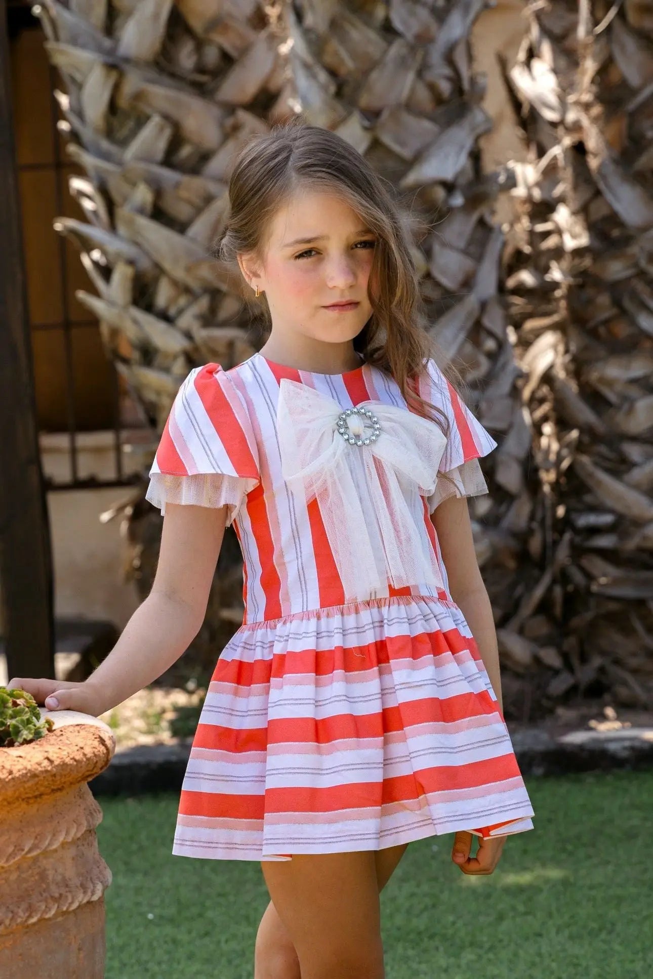 SS25 Rochy Girls Coral Candy Tulle Bow Dress - Dainty Delilah