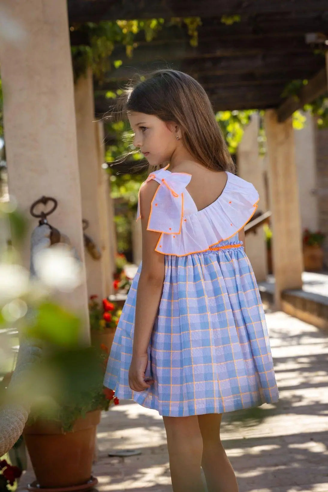 SS25 Rochy Girls Neon Check Shoulder Dress - Dainty Delilah