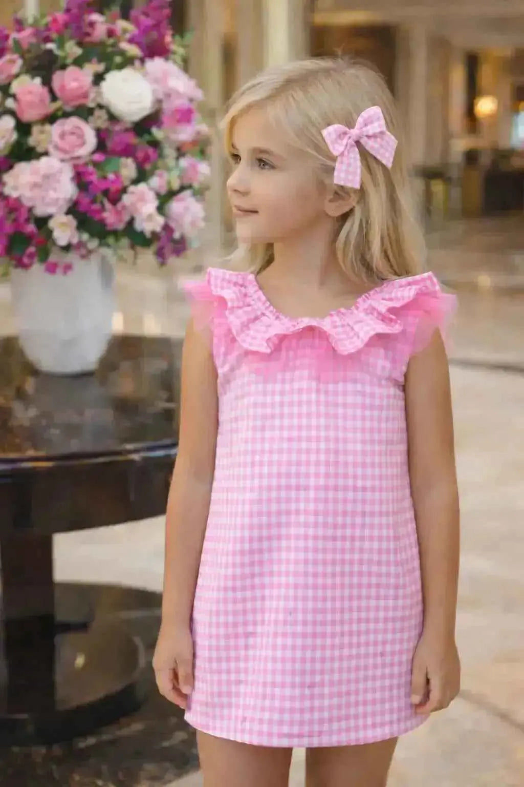 SS26 Babine Girls Gingham Tulle A Line Dress