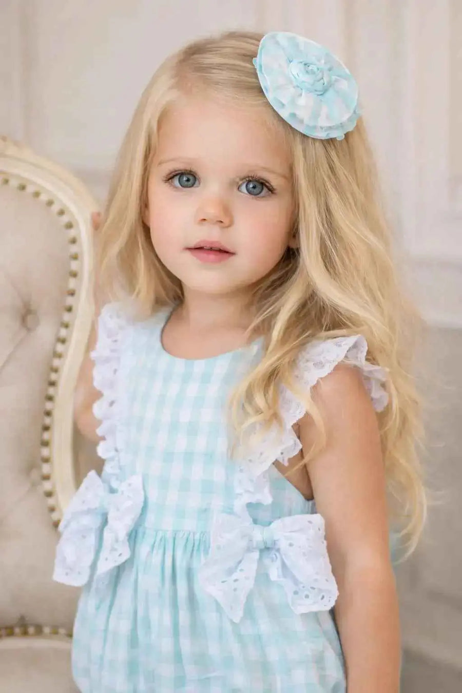 Babine Girls Mint Green Gingham Hair Bow, stylish hair accessory for girls, available in One Size.