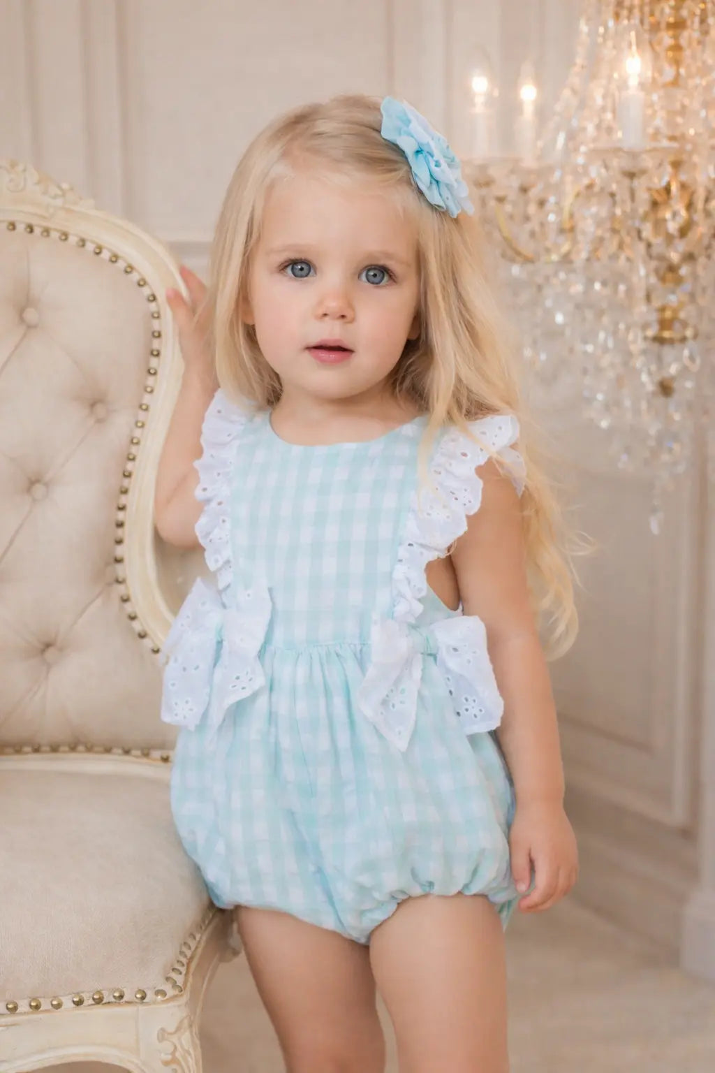 Babine Girls Mint Green Gingham Playsuit Babine