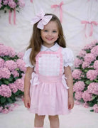 SS26 Babine Girls Pink Pinafore Shirt, Dress & Hairbow