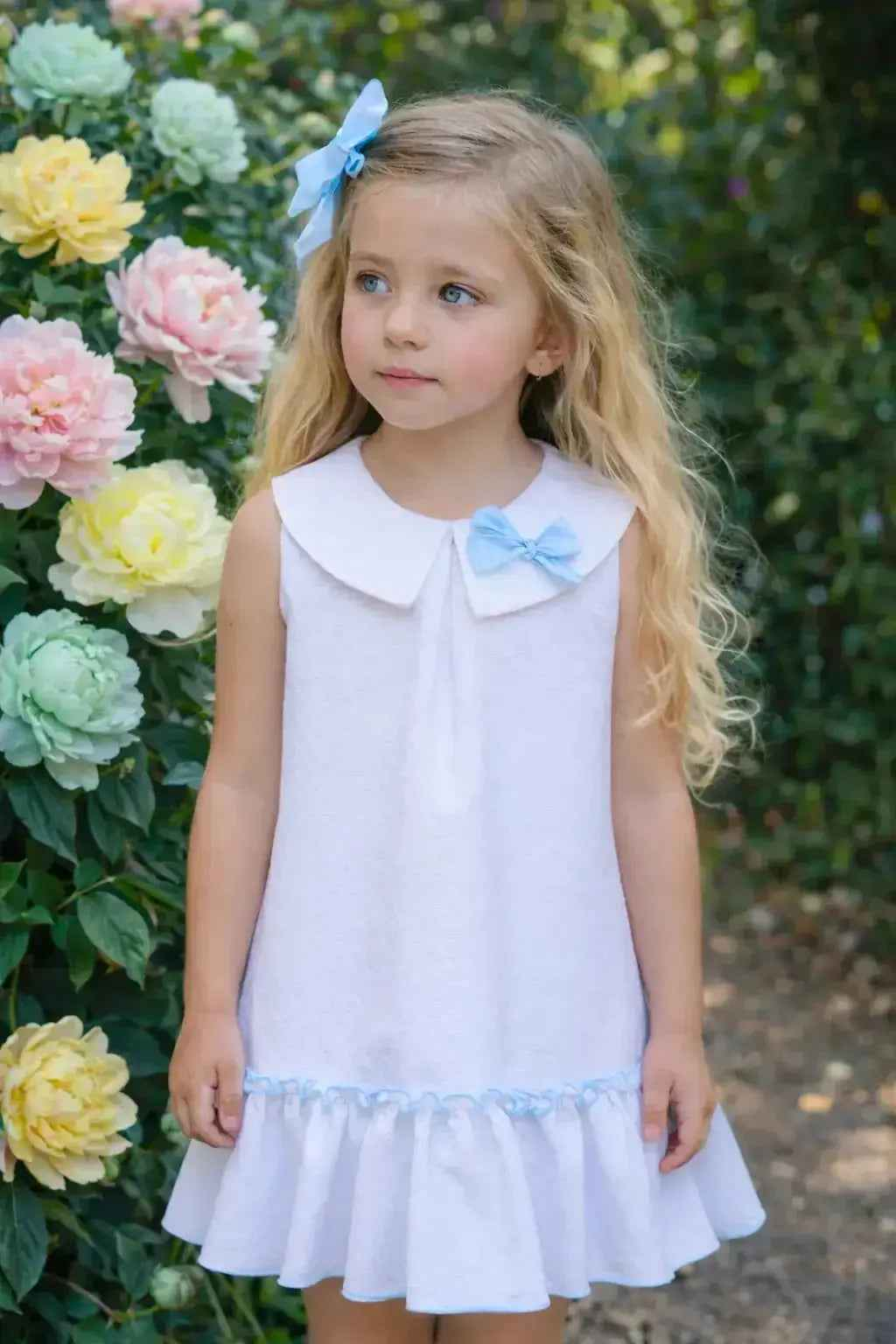 SS26 Babine Girls White Pique / Colour Trim Dress
