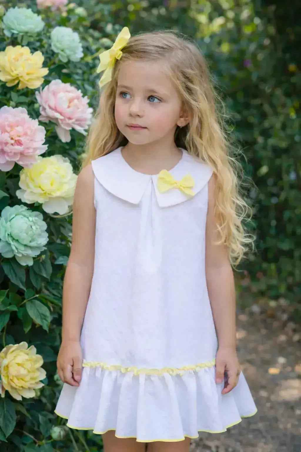 SS26 Babine Girls White Pique / Colour Trim Dress