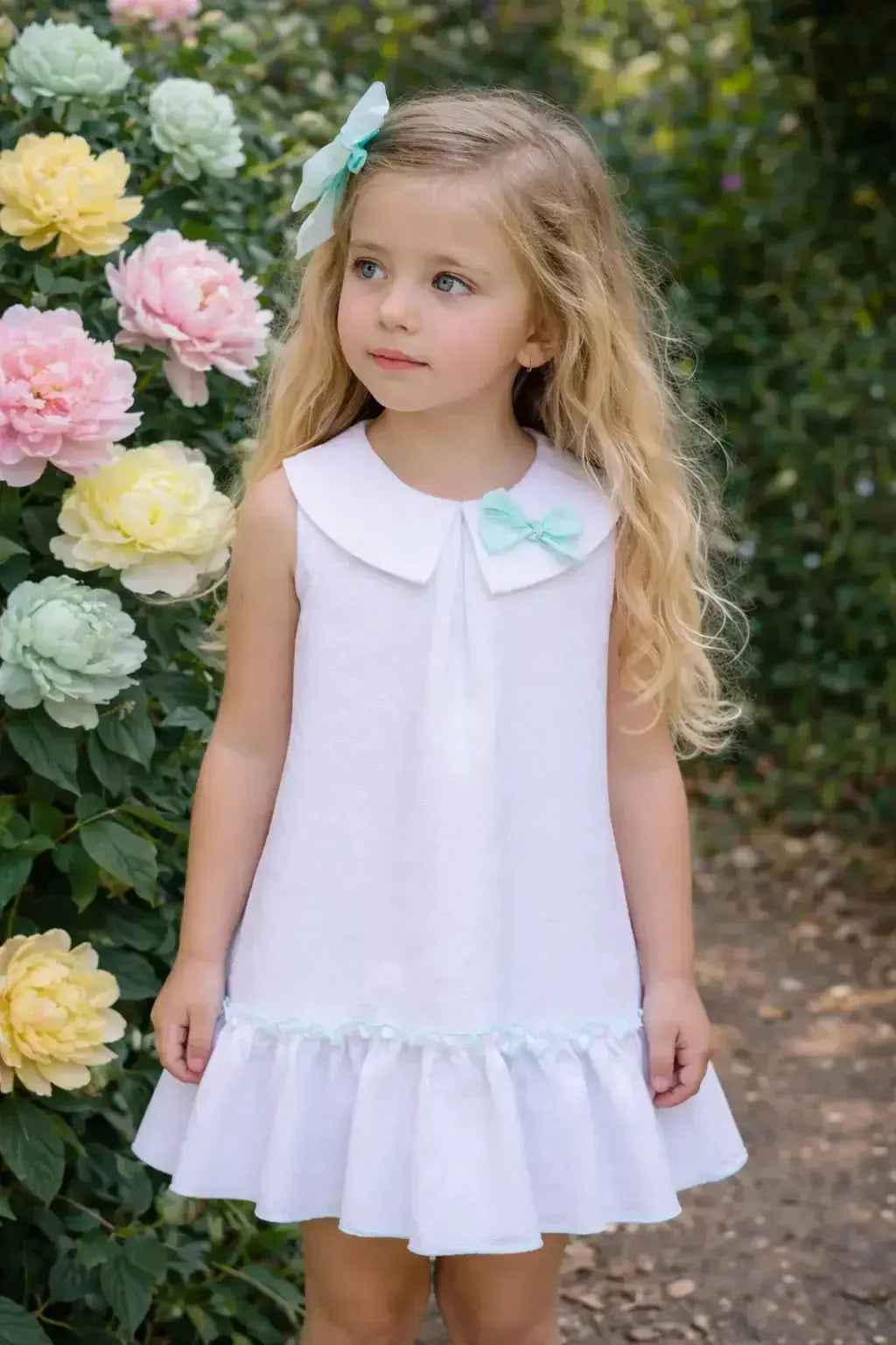SS26 Babine Girls White Pique / Colour Trim Dress