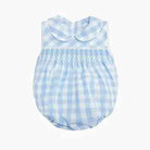 SS26 Baby Boys Blue Gingham Summer Smock Romper
