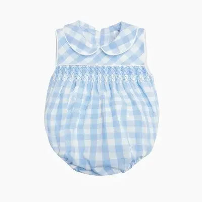 Baby Boys Blue Gingham Summer Smock Romper Dainty Delilah