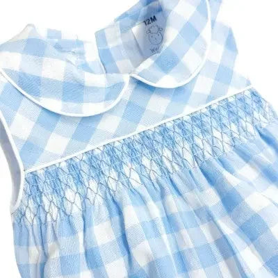 Baby Boys Blue Gingham Summer Smock Romper Dainty Delilah