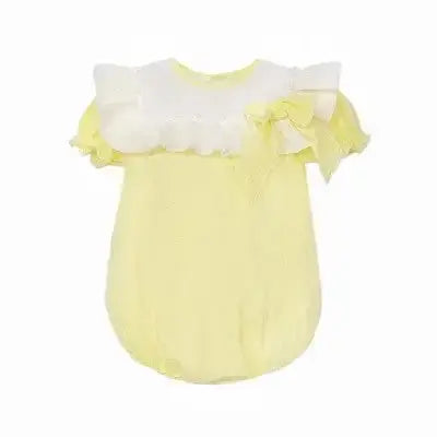 SS26 Baby Girl Lemon Plumetis Romper Dainty Delilah