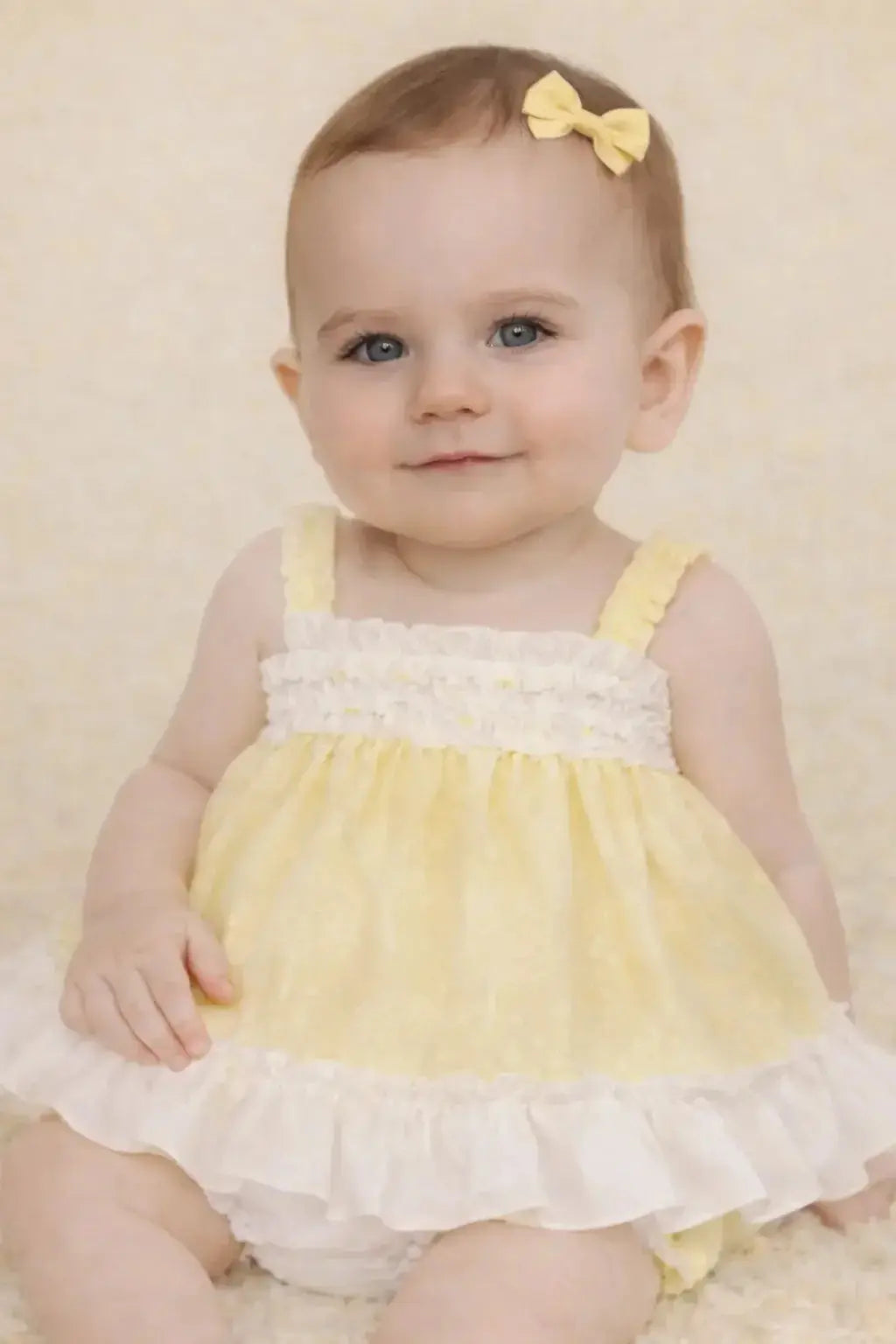 SS26 Baby Girls Lemon Ruffle Dress & Knickers Dainty Delilah