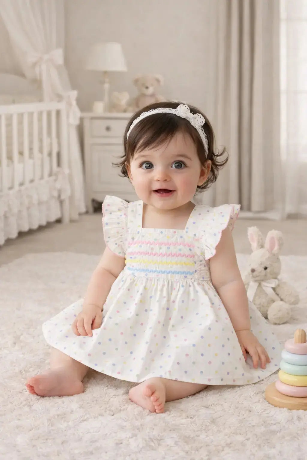SS26 Baby Girls Pastel Polka Dot Dress Dainty Delilah
