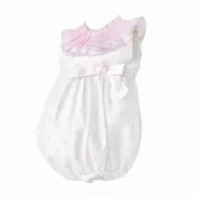 SS26 Baby Girls Pink Bow Smock Romper Dainty Delilah