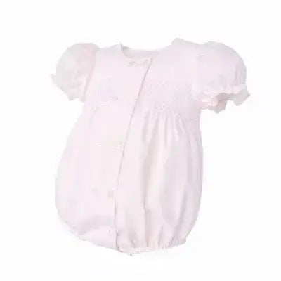 SS26 Baby Girls Pink Button Smock Romper Dainty Delilah