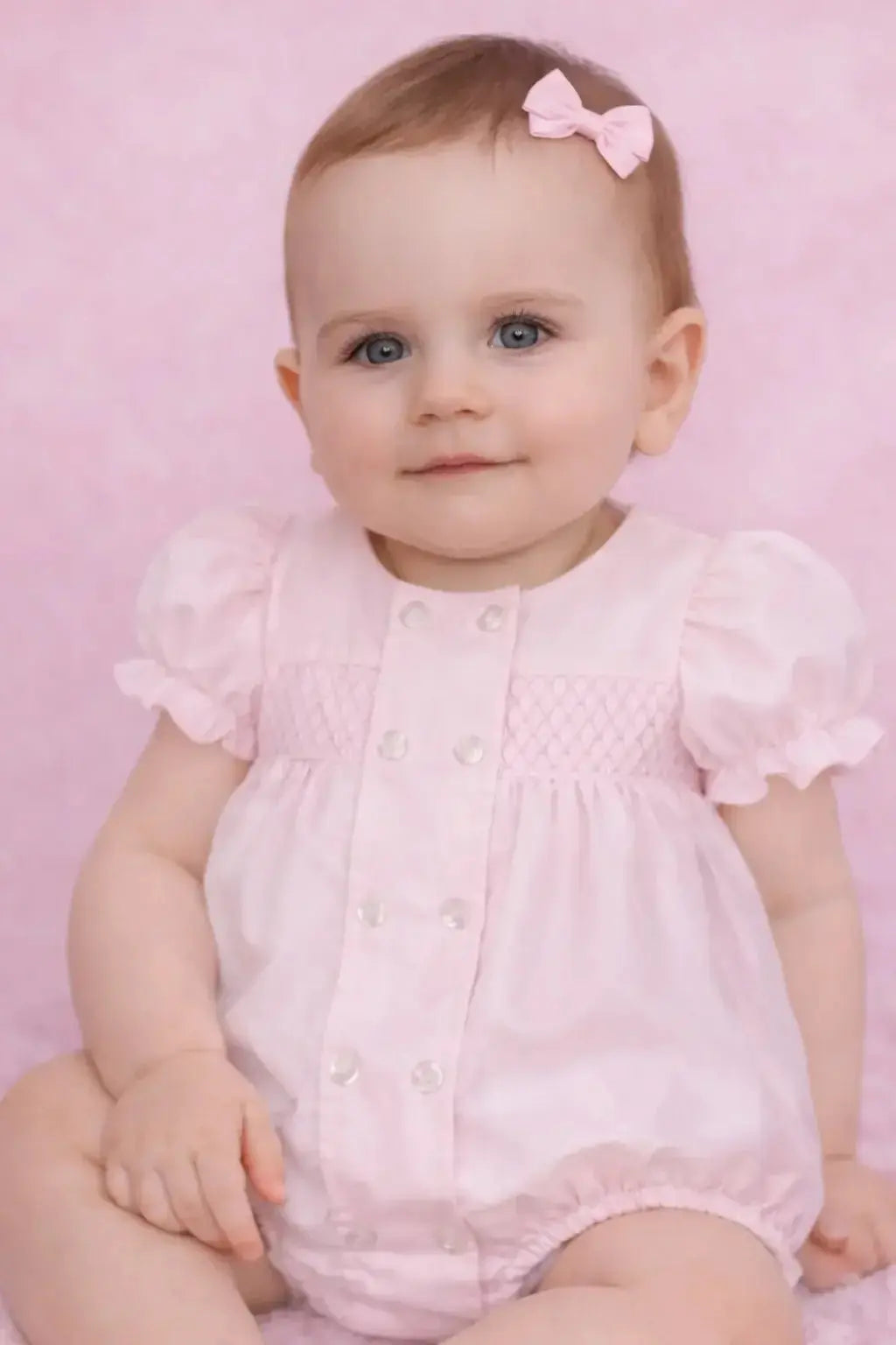 SS26 Baby Girls Pink Button Smock Romper Dainty Delilah
