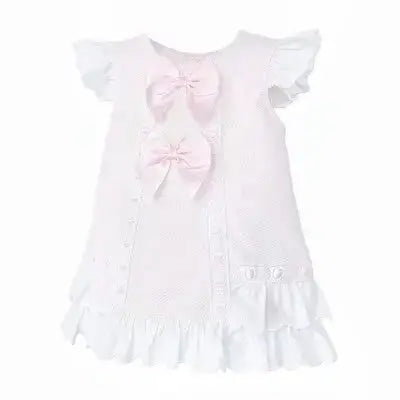 Baby Girls Pink Ribbon Pique A Line Dress Dainty Delilah
