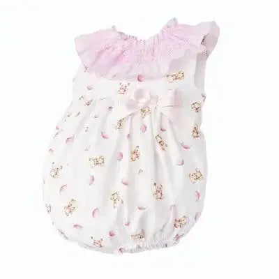 SS26 Baby Girls Pink Teddy Smock Romper Dainty Delilah